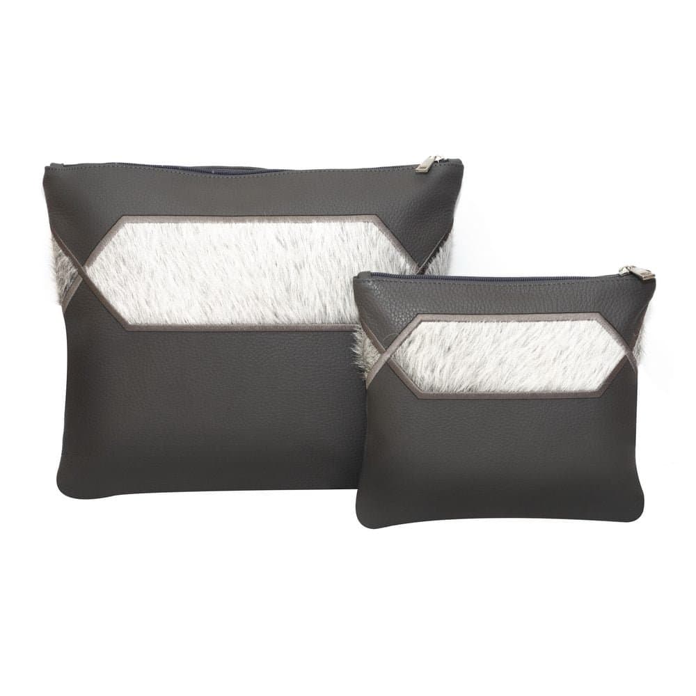 Fur Grey Grained Leather Tallit & Tefillin Bag Set E23, photo 1