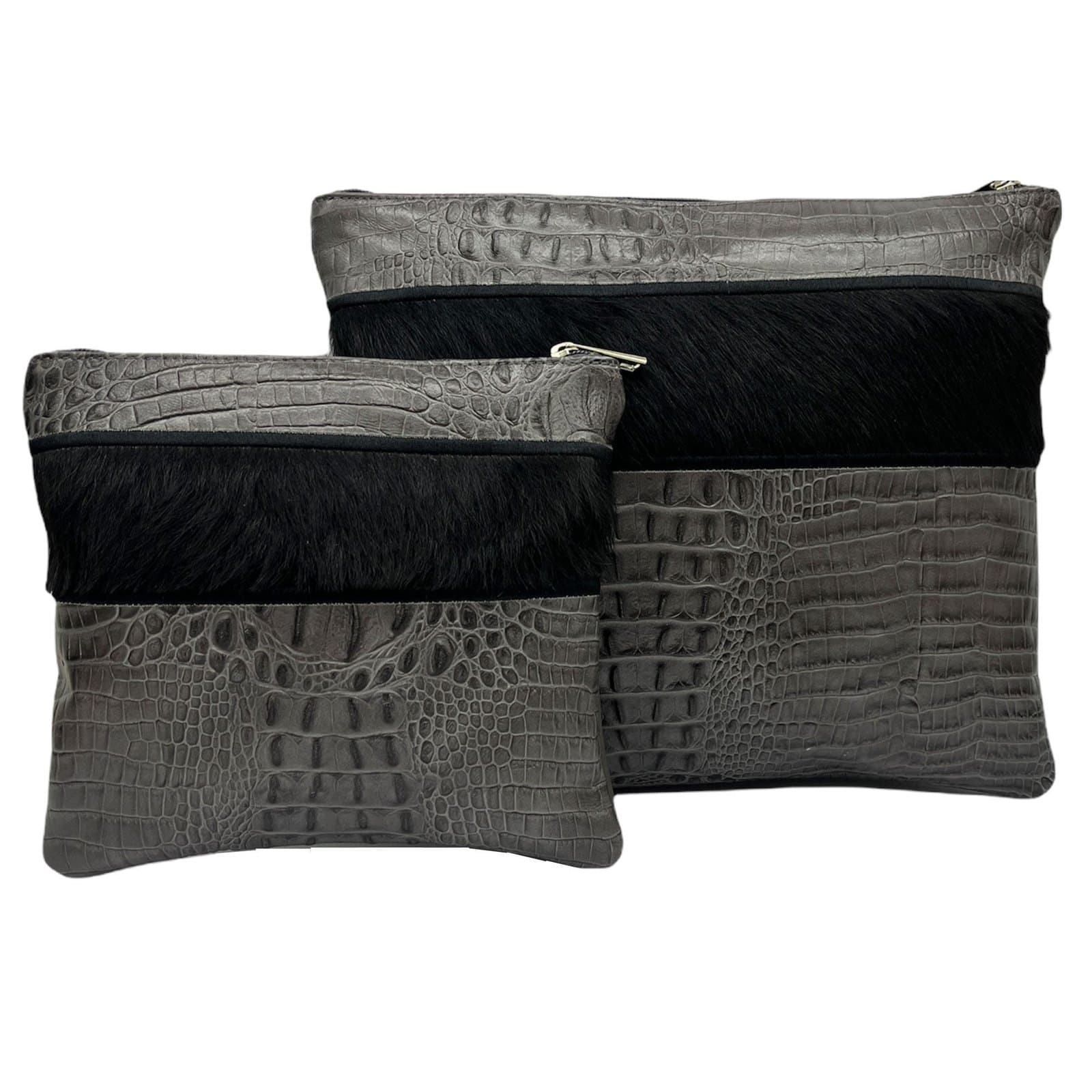 Fur Grey Croco Leather Tallit & Tefillin Bag Set E29, photo 1