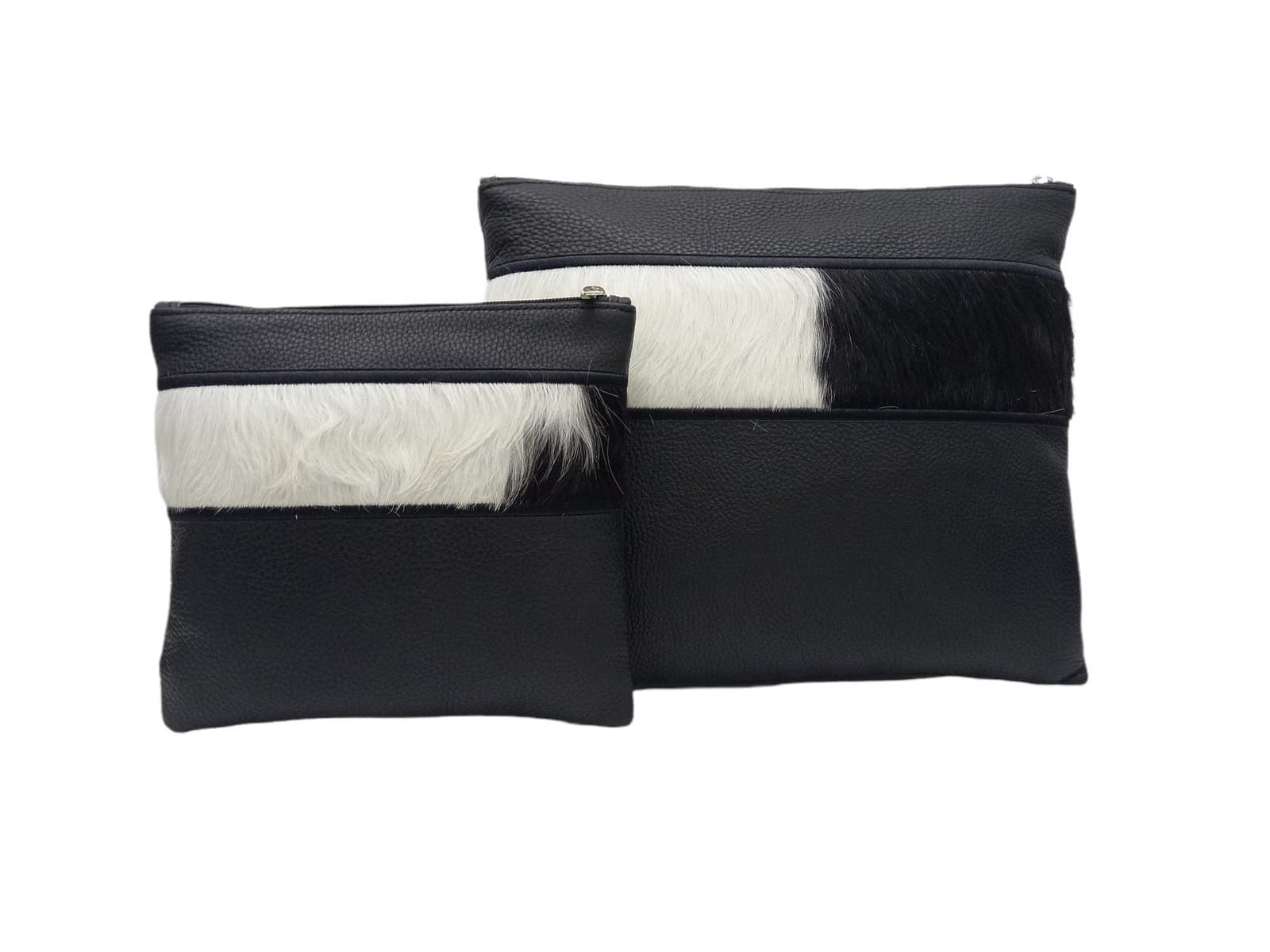 Fur Black Grained Leather Tallit & Tefillin Bag Set E34, photo 1