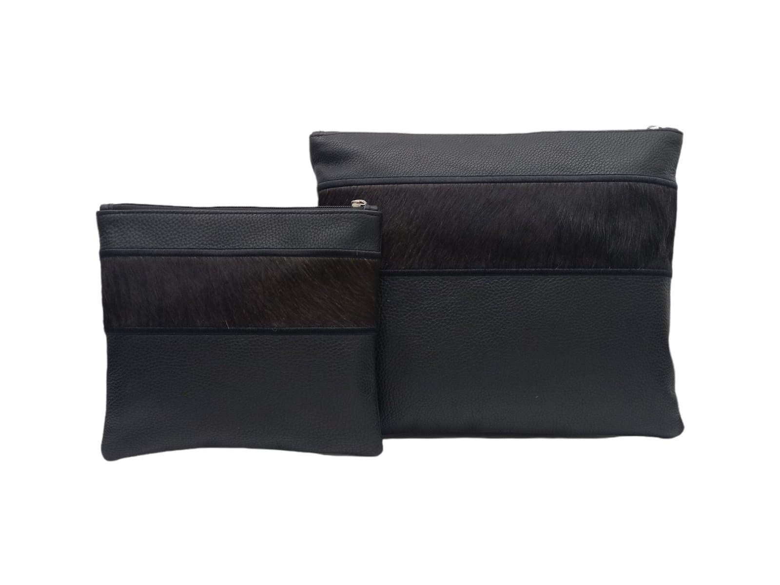 Fur Black Grained Leather Tallit & Tefillin Bag Set E35, photo 1