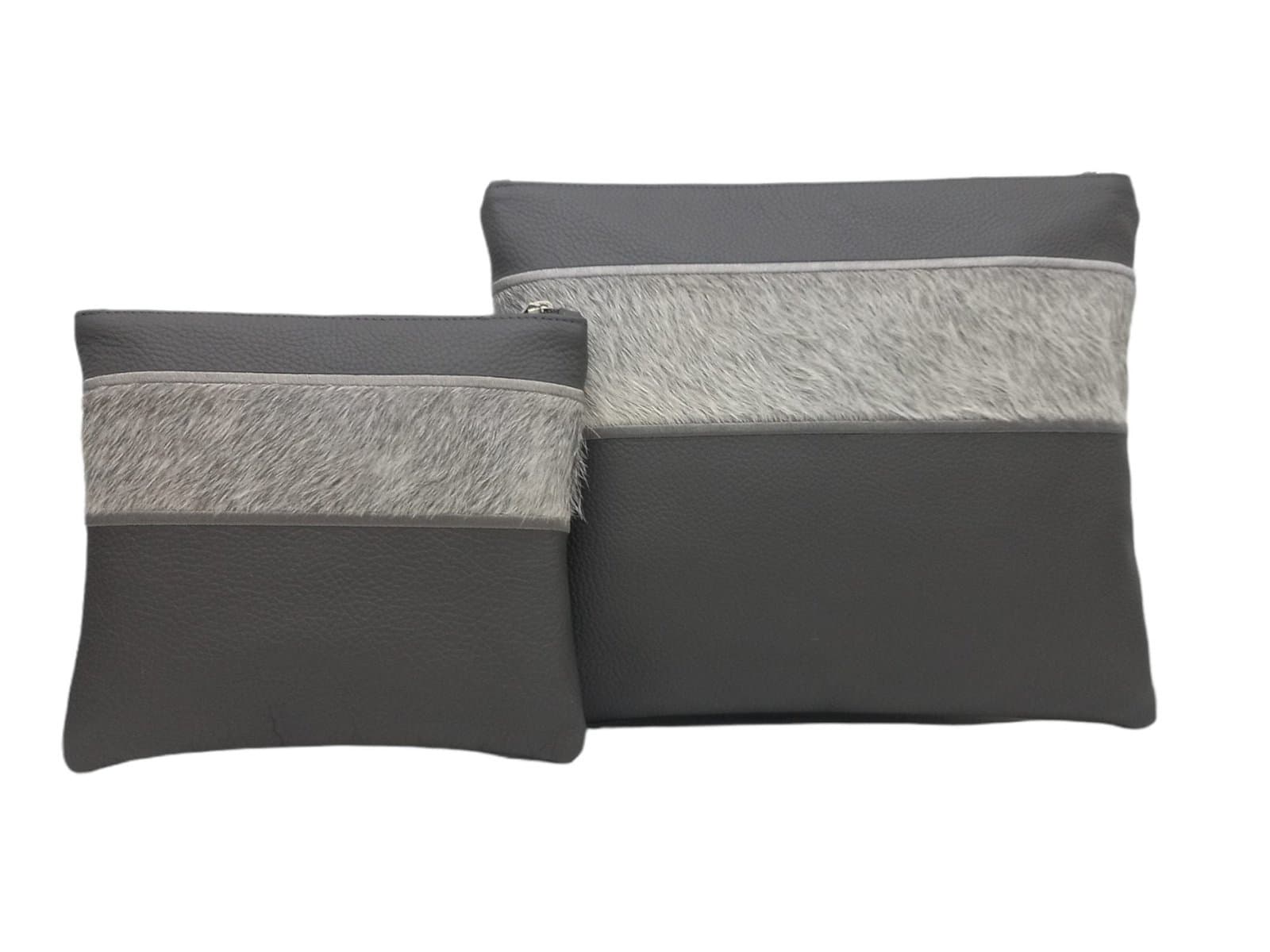 Fur Grey Grained Leather Tallit & Tefillin Bag Set E37, photo 1
