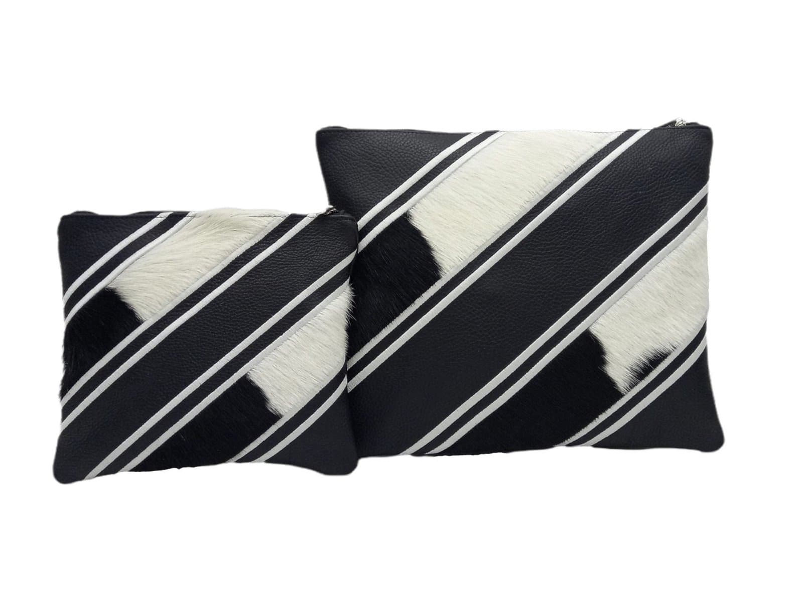 Fur Black White Leather Tallit & Tefillin Bag Set E40, photo 1