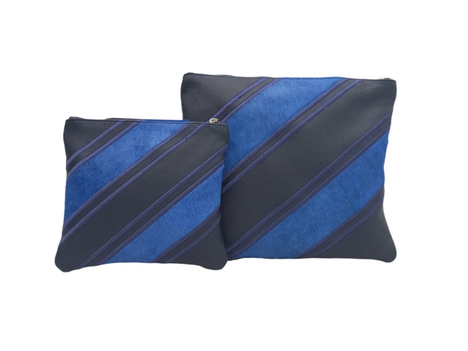 Fur Blue Grained Leather Tallit & Tefillin Bag Set E44, photo 1