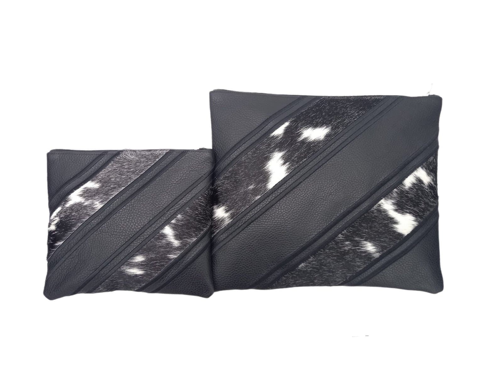 Fur Black Hair-on-Hide Leather Tallit & Tefillin Bag Set E45, photo 1