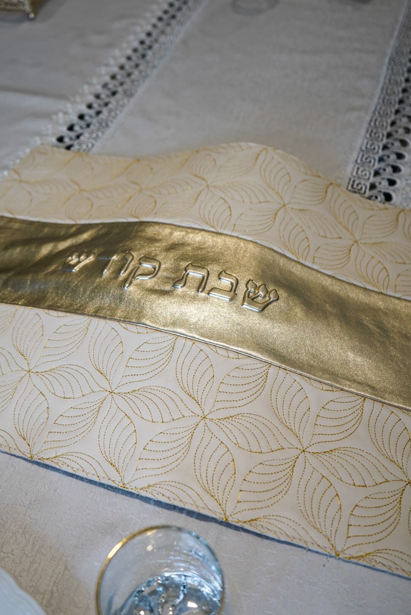 Silver and Gold Metallic Leather Challah Cover CH16, thumbnail 4