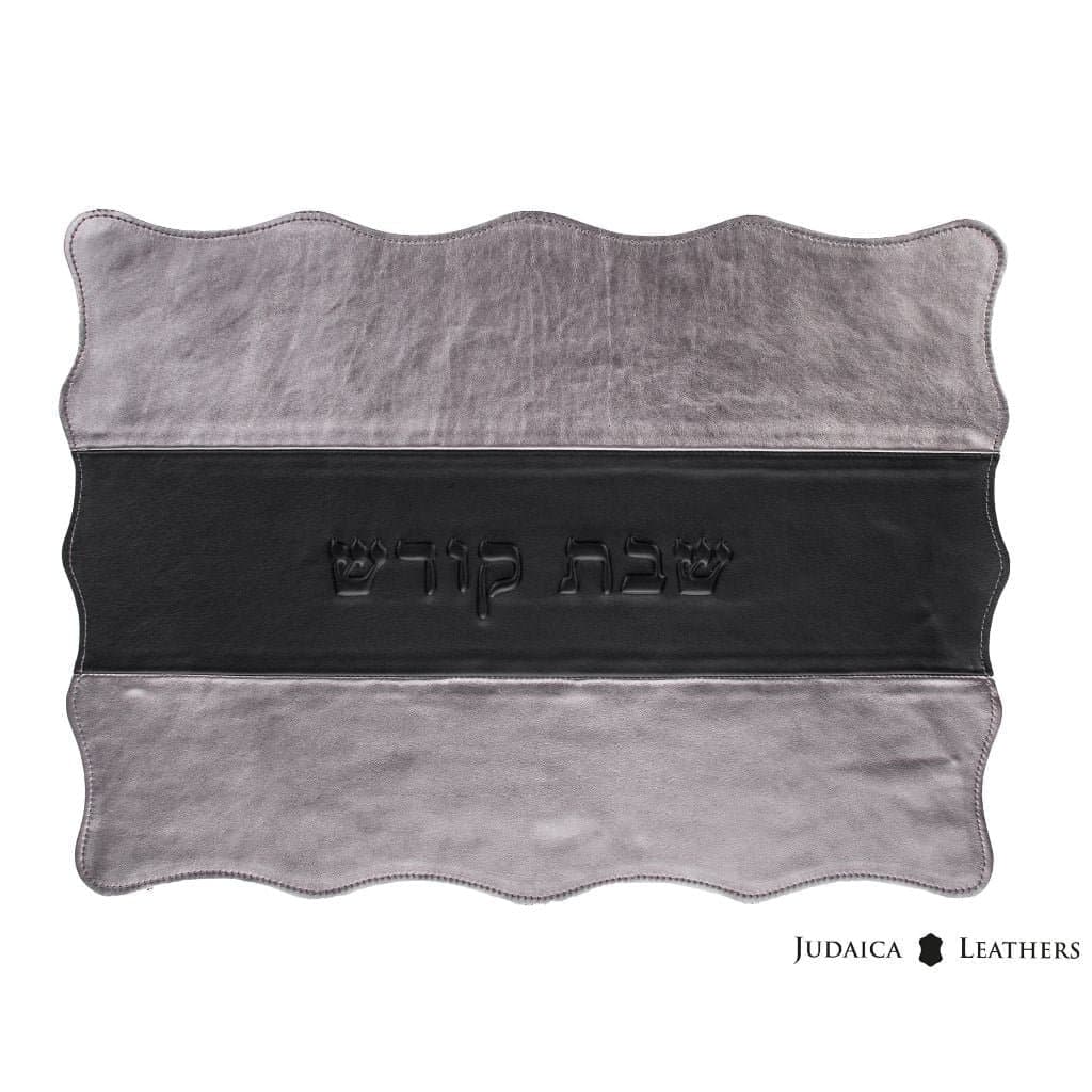 Metallic Silver and Black Leather Challah Cover CH27, photo 1