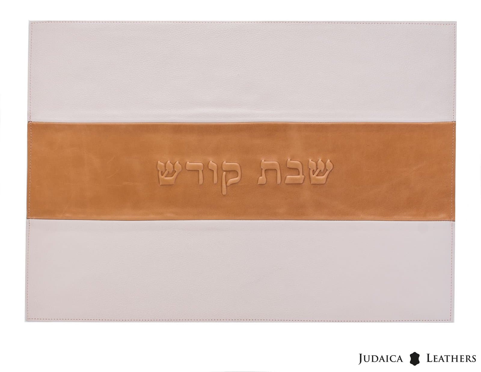 White and Tan Smooth Leather Challah Cover CH32, photo 1