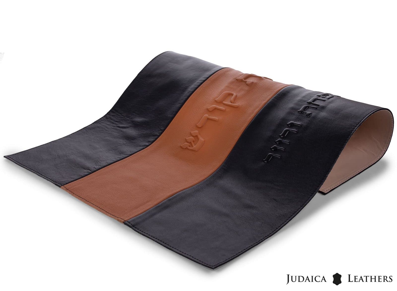 Black and Cognac Smooth Leather Challah Cover CH31, thumbnail 2