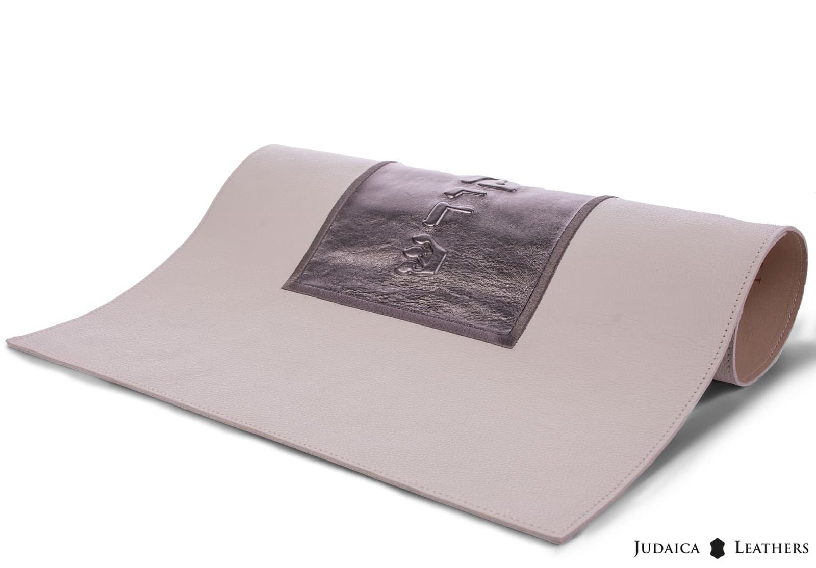 Cream Smooth and Metallic Pewter Leather Challah Cover CH30, thumbnail 2