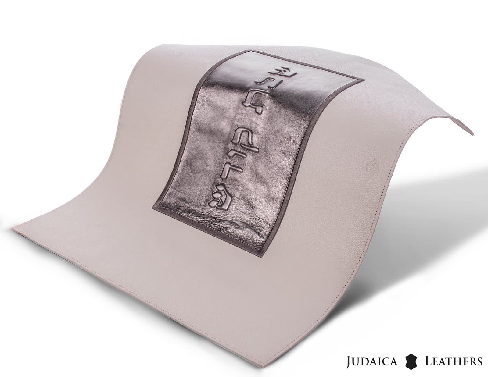 Cream Smooth and Metallic Pewter Leather Challah Cover CH30, thumbnail 3