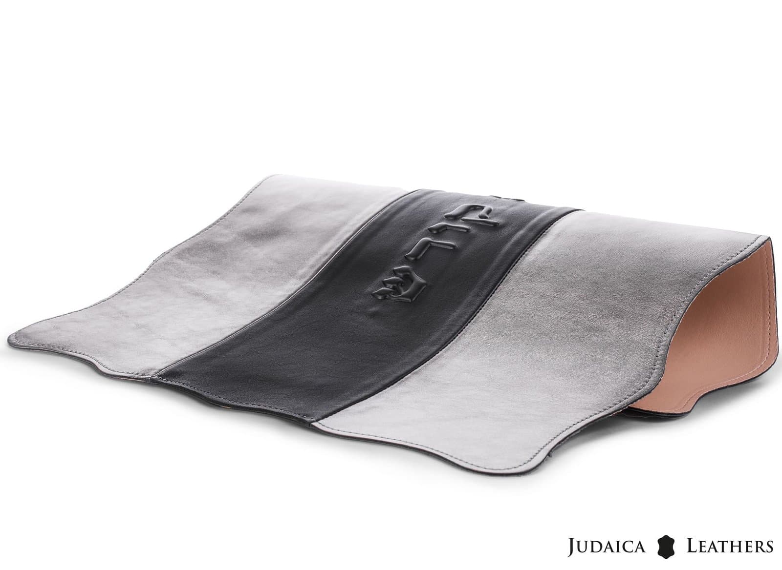 Metallic Silver and Black Leather Challah Cover CH27, thumbnail 2