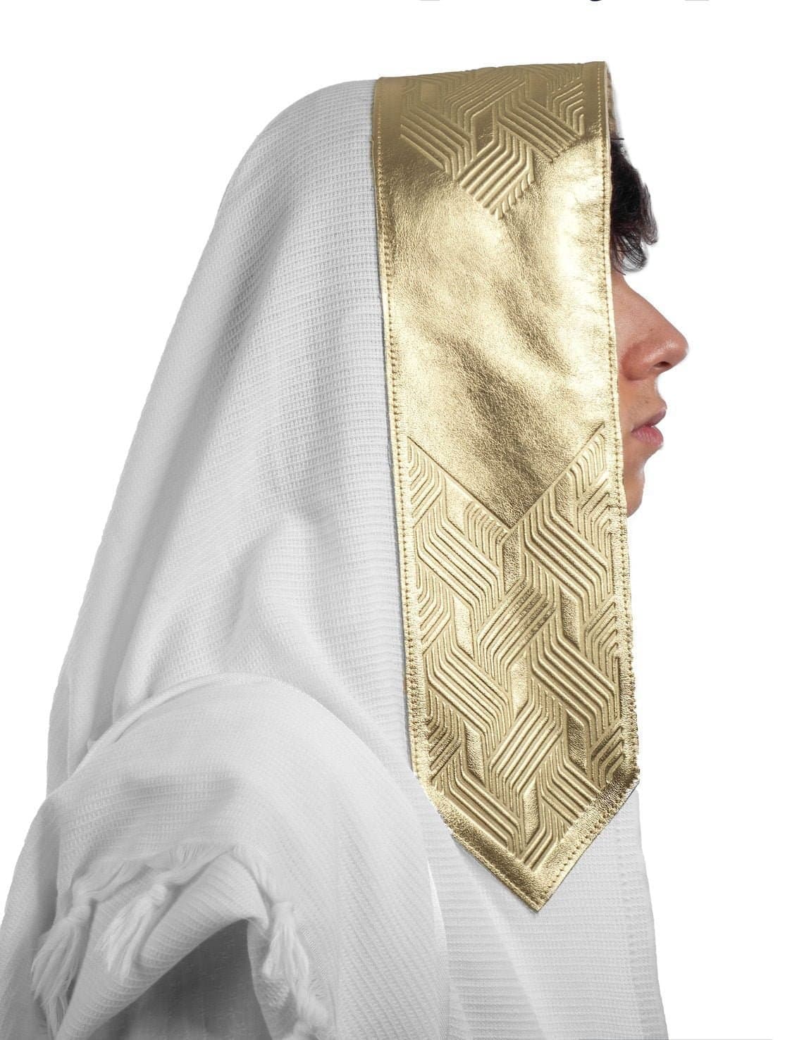 Metallic Gold Textured Leather Atarah for Tallit AT 3, thumbnail 2