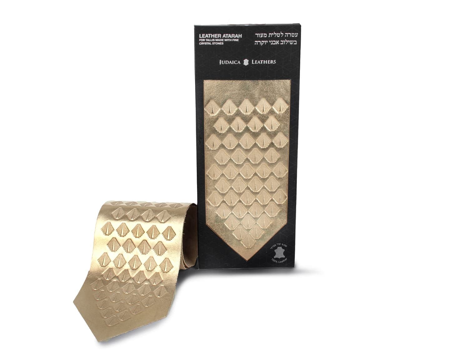 Metallic Gold Embossed Pattern Leather Atarah for Tallit AT 7, photo 1