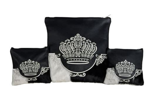 Bolsas para talit y tefilín Crown de cuero negro y piel F40, photo 1