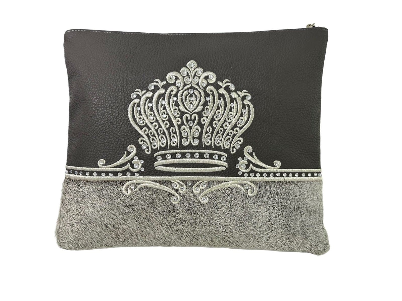 Crown Black Grain and Gray Fur Leather Tallit & Tefillin Bag F44, photo 1