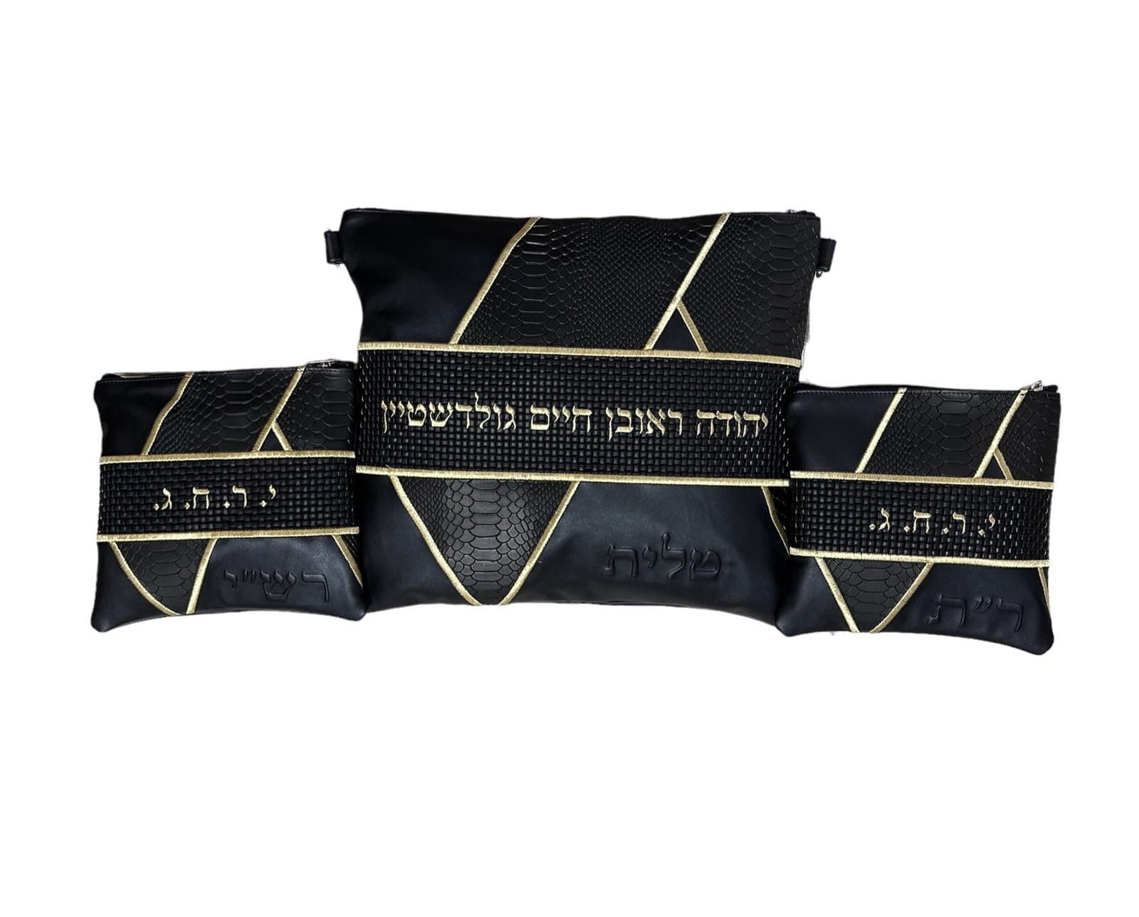 Premium Black Anaconda Leather Tallit & Tefillin Bag C136, thumbnail 2