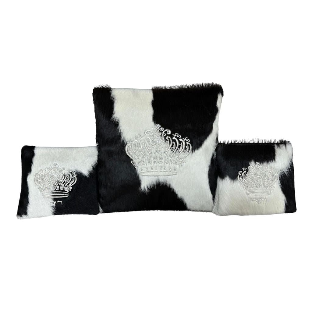 Crown Black Hair-on-Hide Leather Tallit & Tefillin Bag Set F48, photo 1