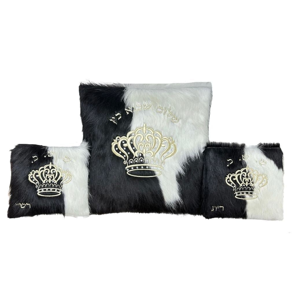Crown Black and White Hair-on-Hide Leather Tallit Bag Set F50, photo 1