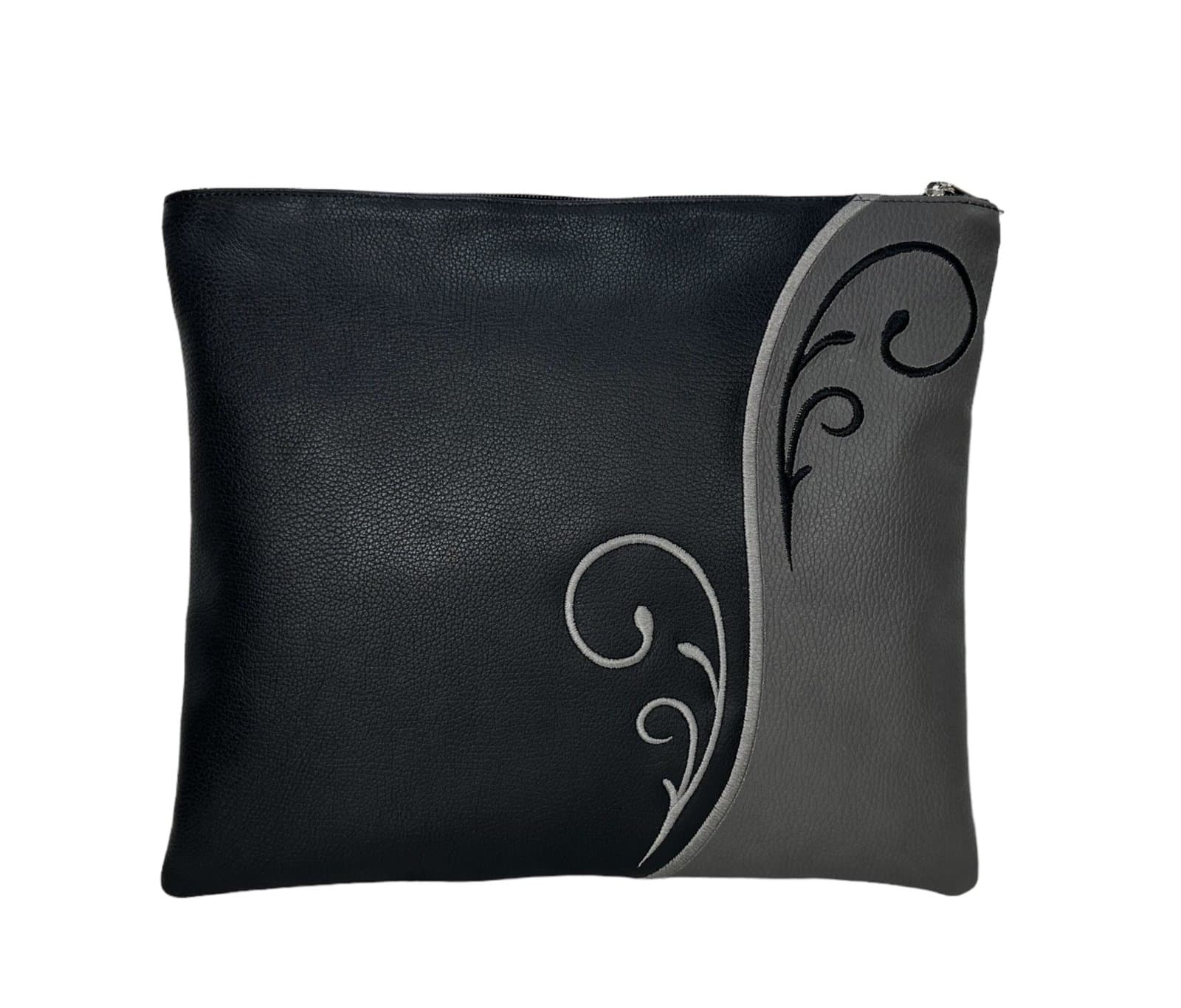 Premium Black and Grey Leather Tallit & Tefillin Bag C147, thumbnail 2