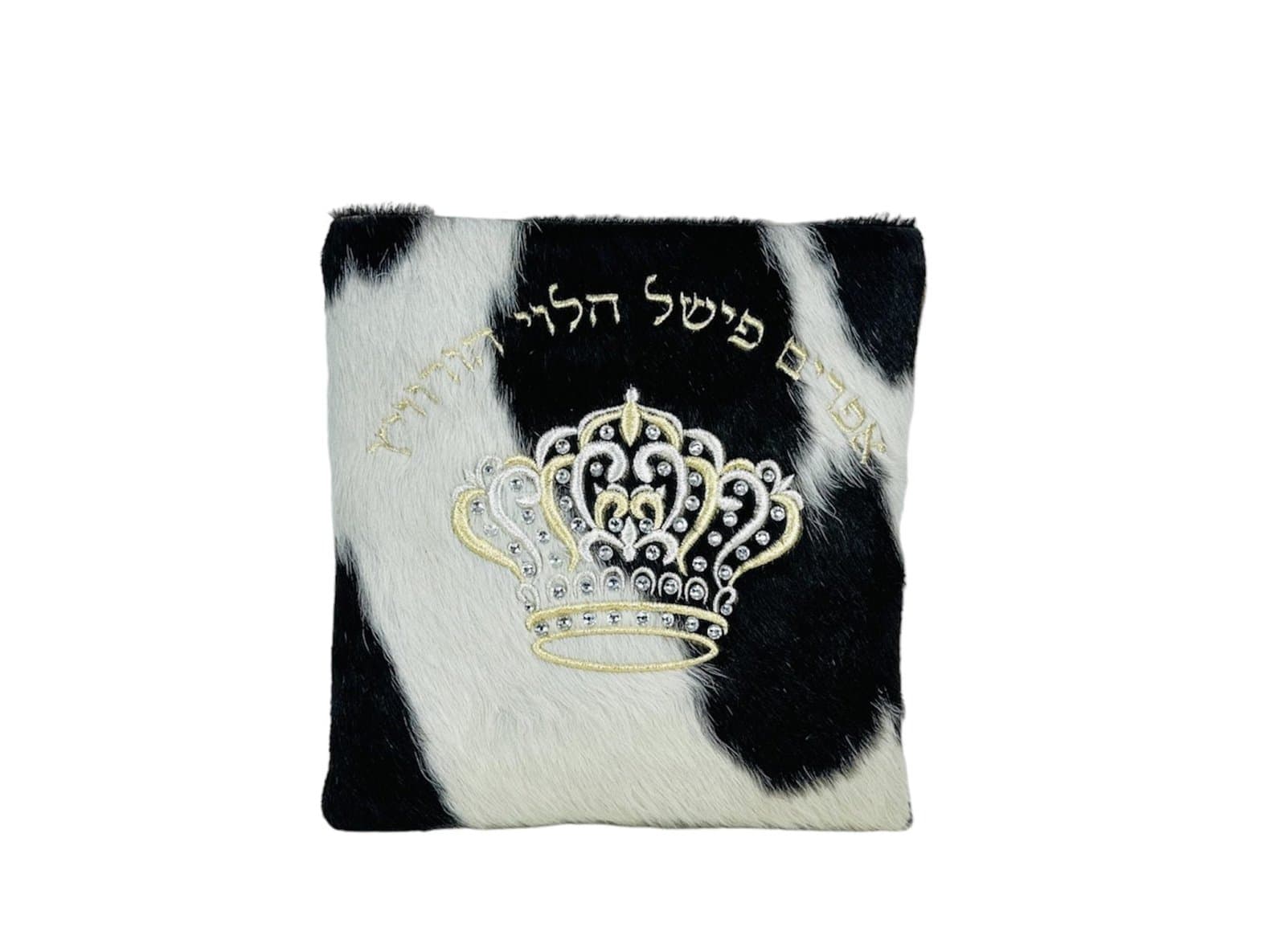 Crown Black White Hair-on-Hide Leather Tallit & Tefillin Bag F55, photo 1