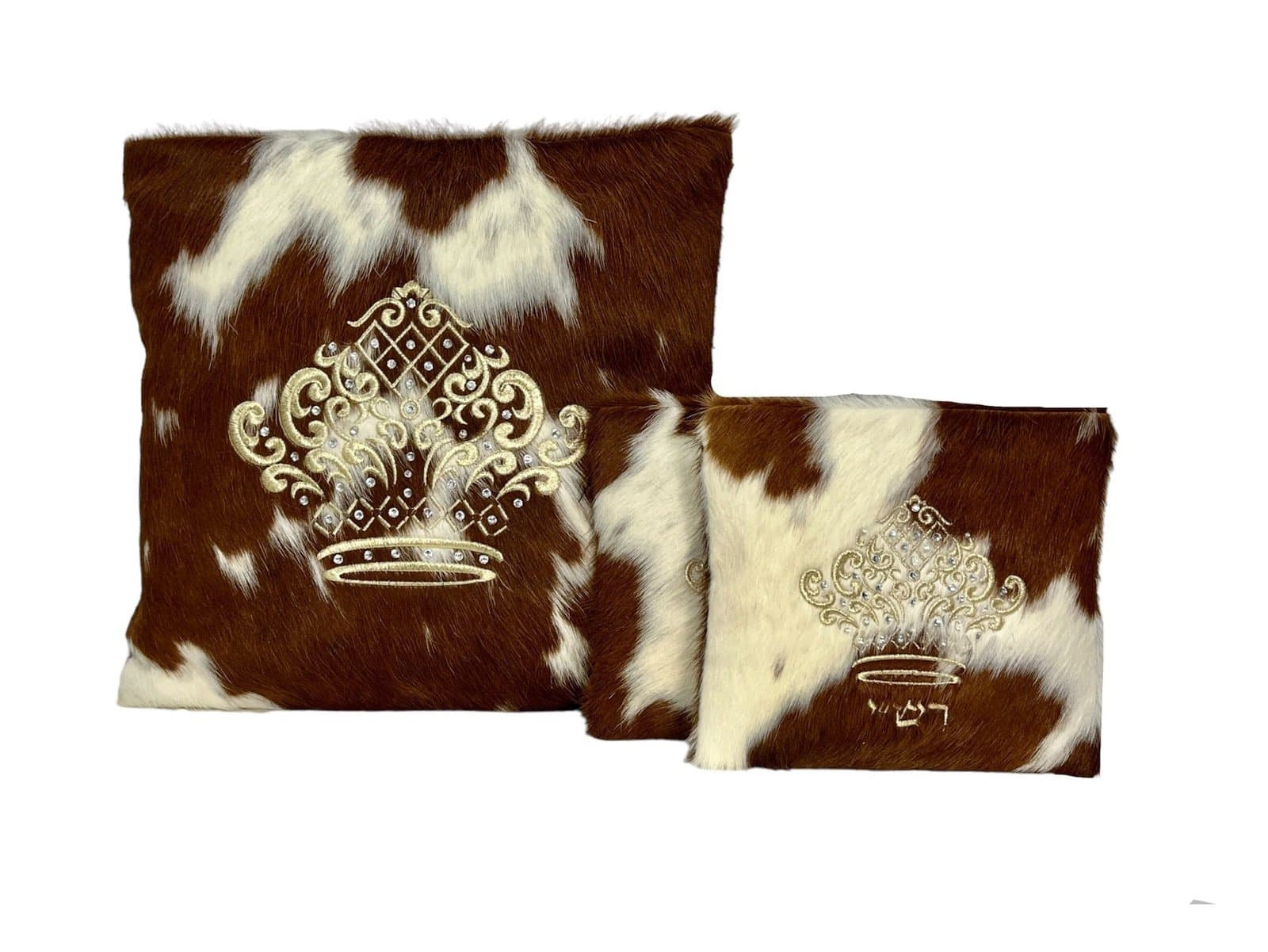 Juego de bolsa para talit y tefilín Crown en cuero con pelo F57, photo 1