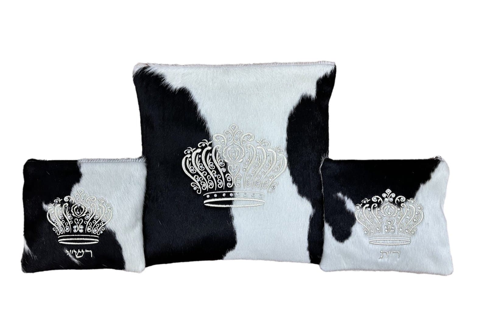 Crown Black and White Hair-on-Hide Leather Tallit Bag Set F64, photo 1