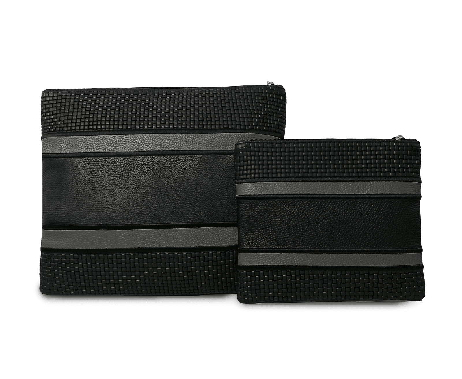 Premium Weaved Black Grey Leather Tallit & Tefillin Bag C153, thumbnail 2