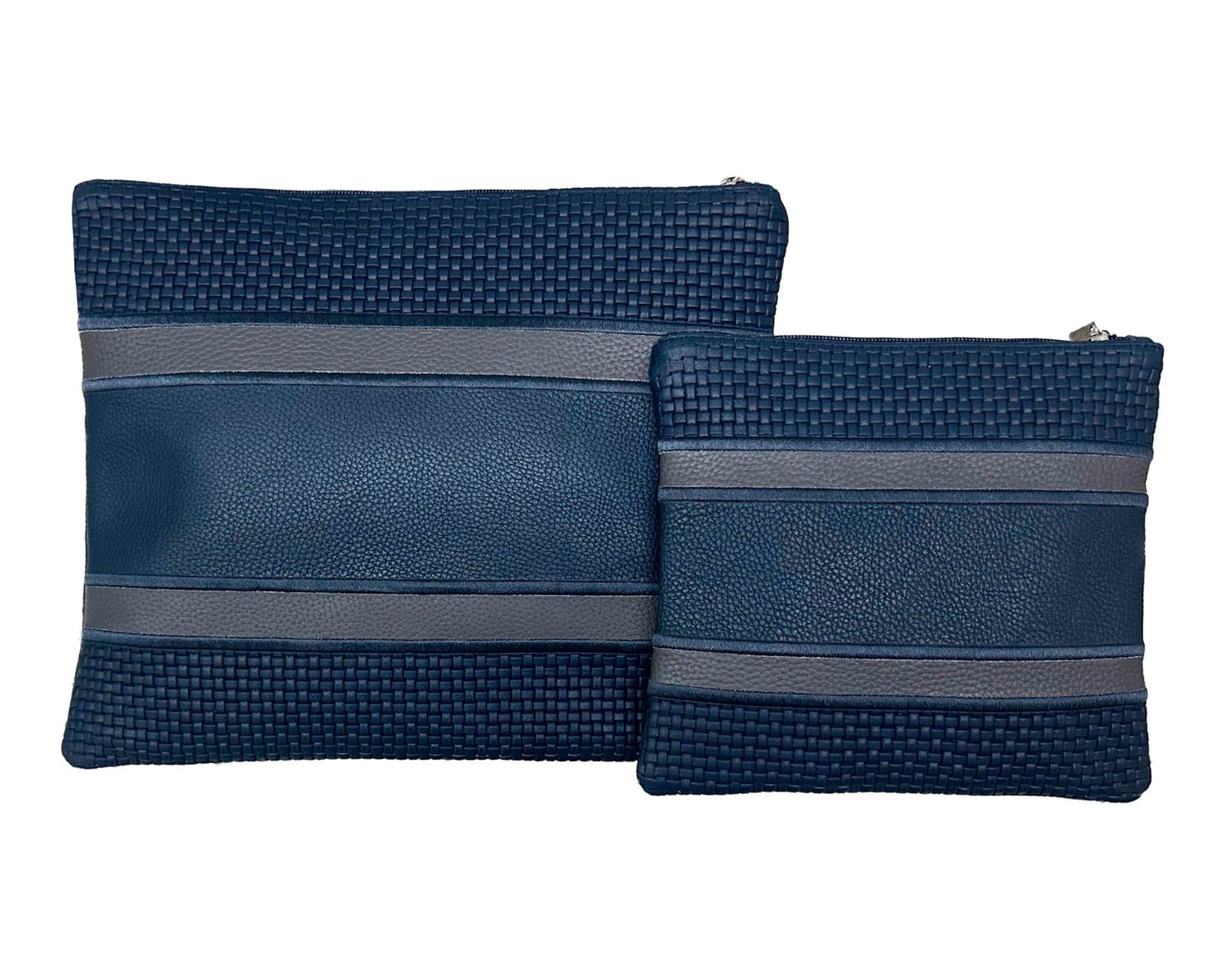 Premium Blue Grained Leather Tallit & Tefillin Bag Set C161, photo 1