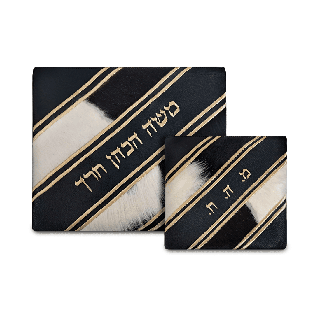 Fur Black Grained Leather Tallit & Tefillin Bag Set E63, photo 1