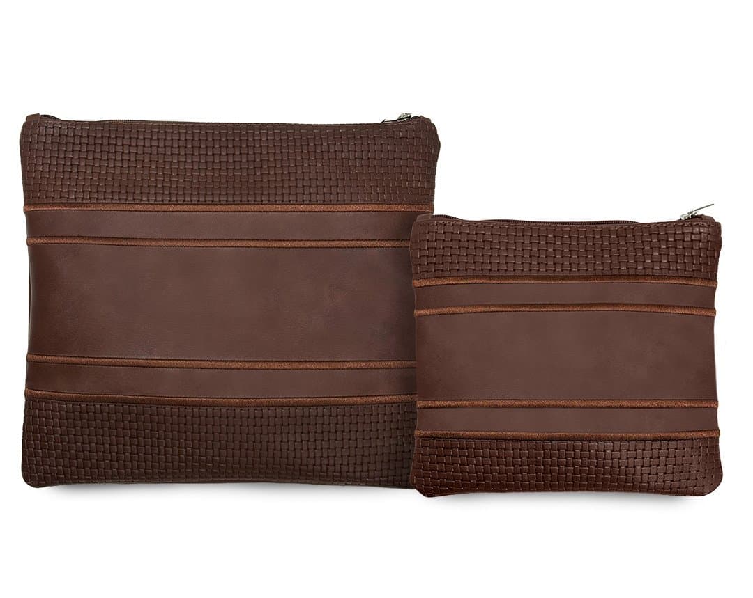 Premium Brown Textured Leather Tallit & Tefillin Bag C175, thumbnail 2