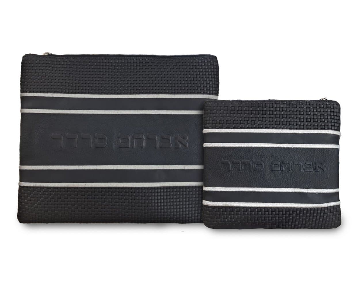 Premium Black Textured Leather Tallit & Tefillin Bag Set C176, photo 1