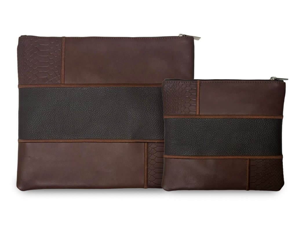 Premium Brown Snake Leather Tallit & Tefillin Bag Set C177, photo 1