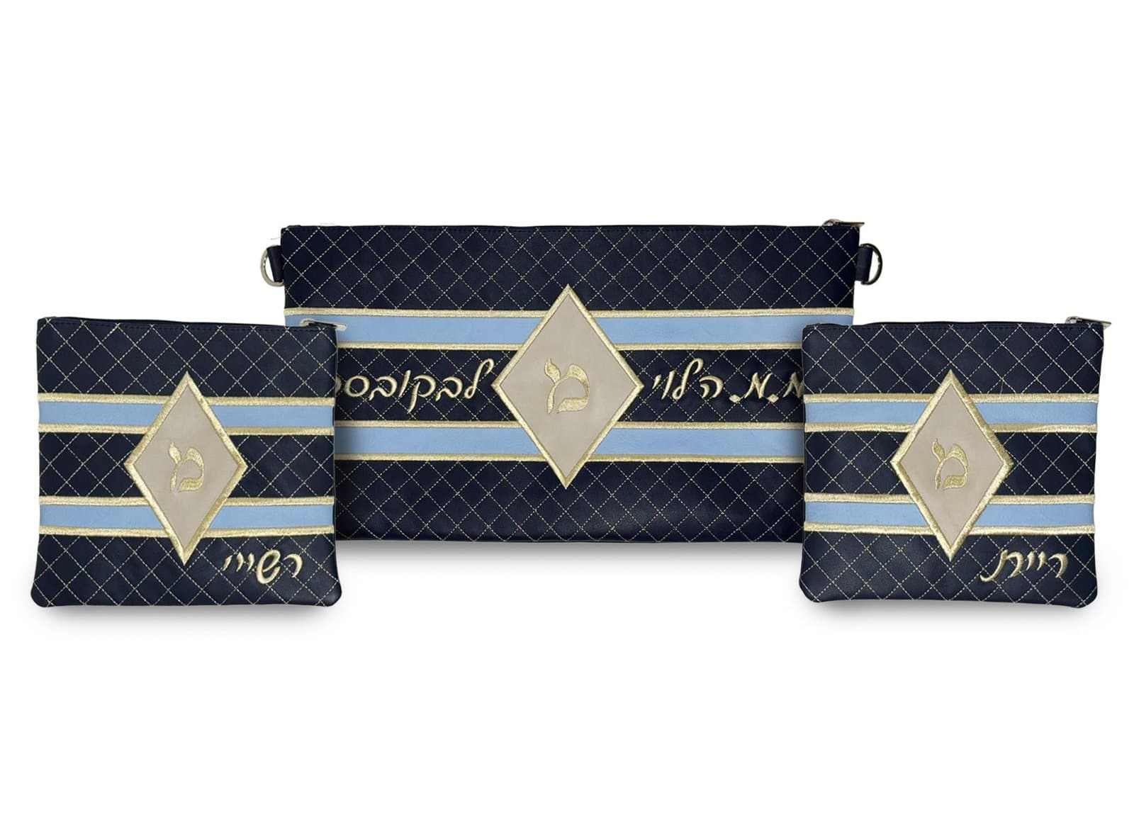 Premium Navy Blue Leather Tallit & Tefillin Bag Set C182, photo 1
