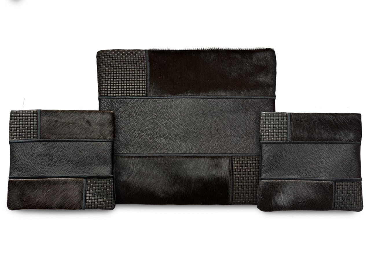 Fur Black Hair-on-Hide Leather Tallit & Tefillin Bag Set E80, photo 1
