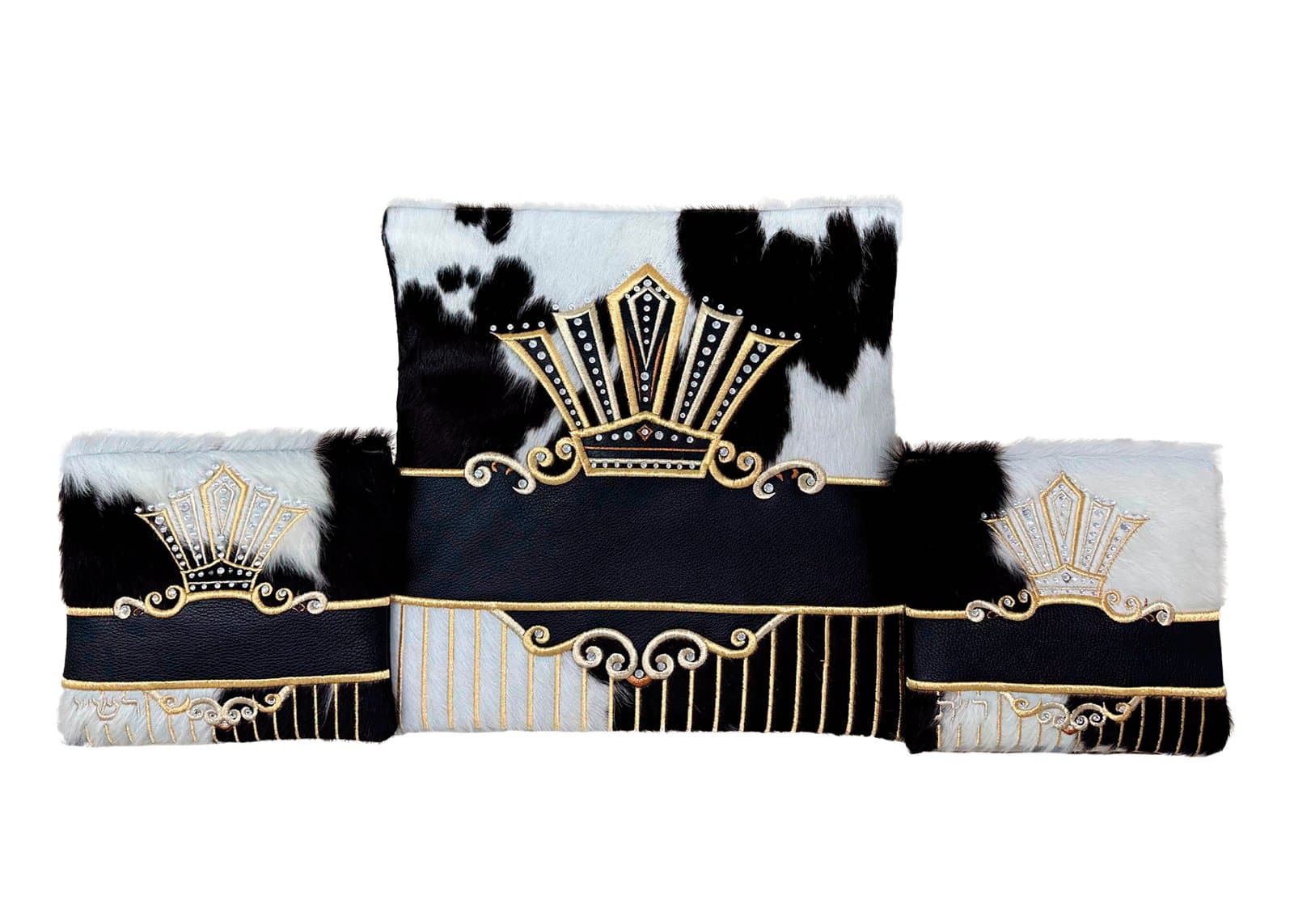 Crown Black Fur Leather Tallit & Tefillin Bag Set F79, photo 1