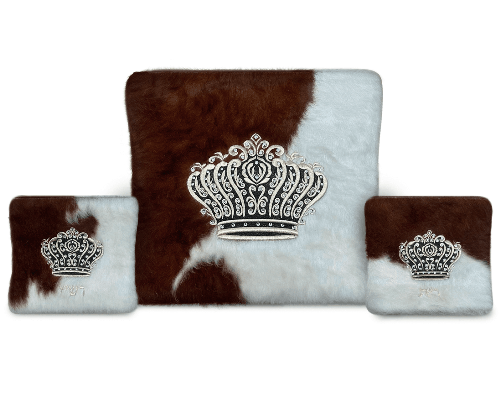Crown Brown Fur Leather Tallit & Tefillin Bag Set F87, photo 1