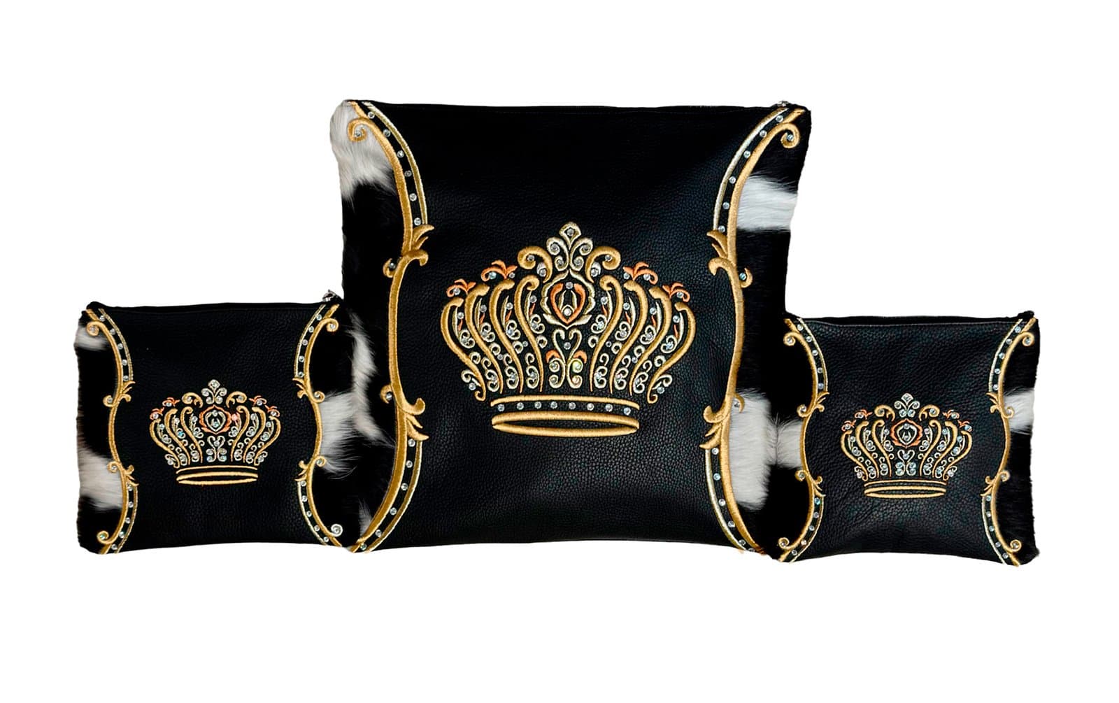 Crown Black Grained Leather Tallit & Tefillin Bag Set F91, photo 1