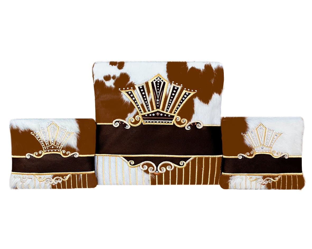 Crown Brown Hair-on-Hide Leather Tallit & Tefillin Bag Set F98, photo 1