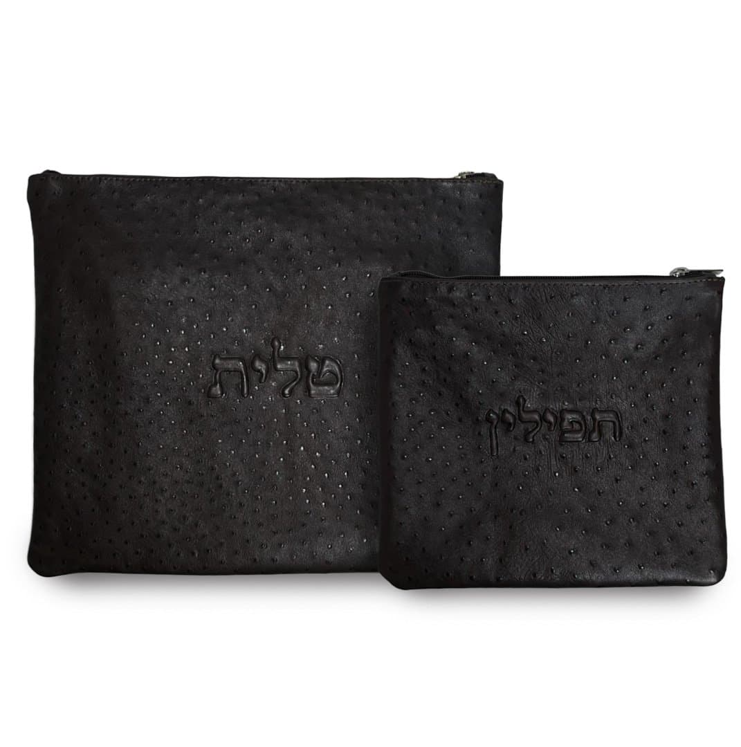 Classic Black Grained Leather Tallit & Tefillin Bag Set A38, photo 1