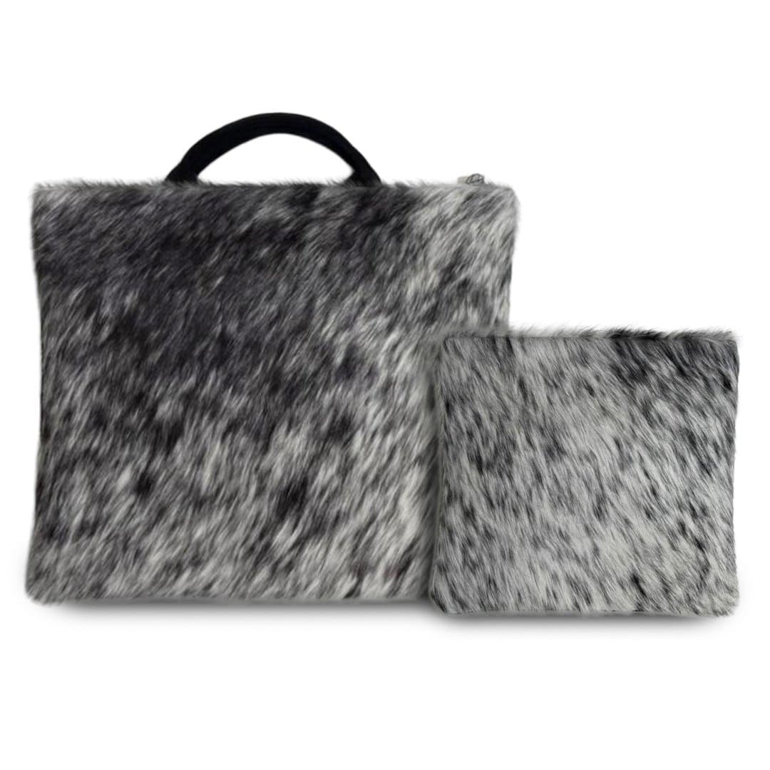 Fur Grey Hair-on-Hide Leather Tallit & Tefillin Bag Set E84, photo 1