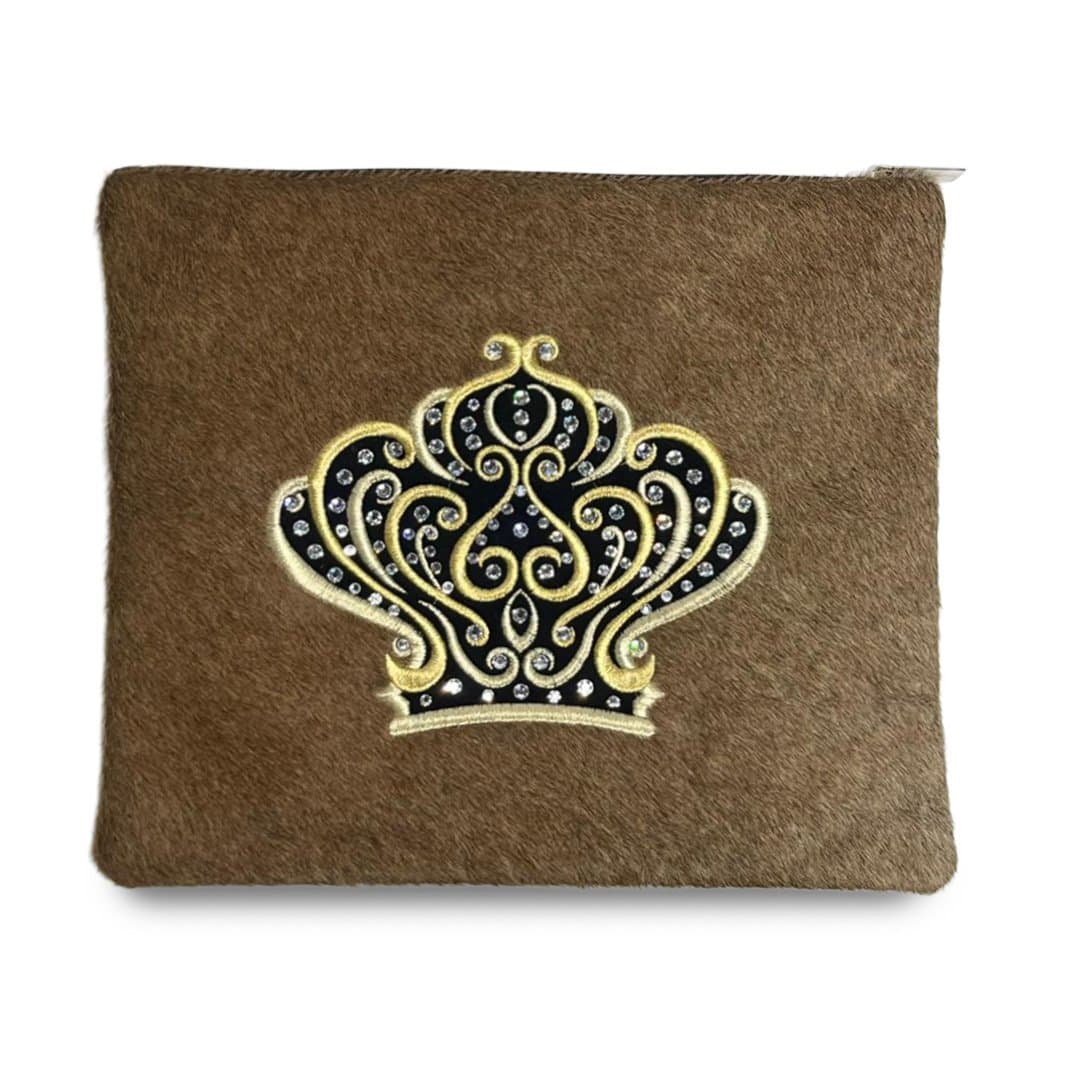 Bolsa para talit y tefilín Fur de cuero marrón con pelo E88, photo 1