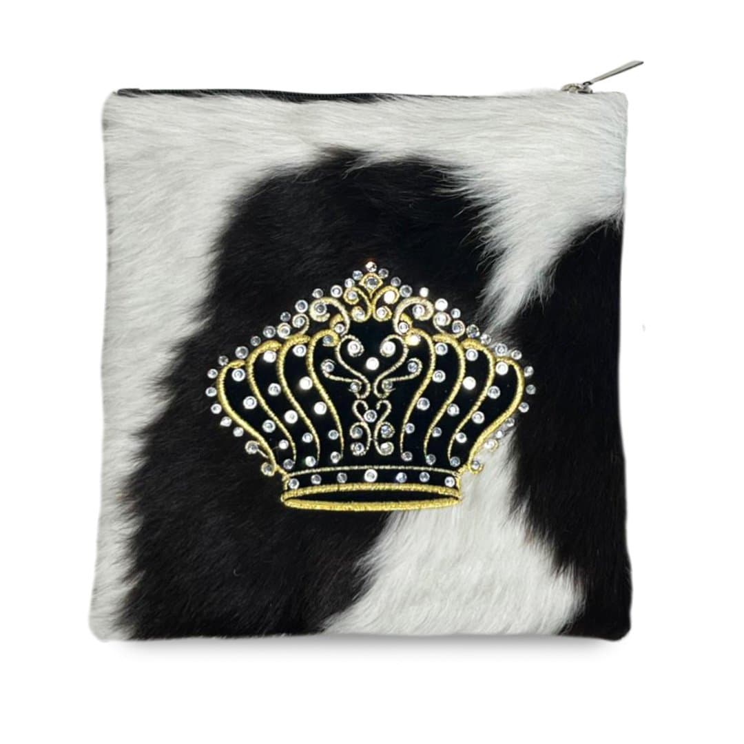 Fur Black and White Hair-on-Hide Leather Tallit & Tefillin Bag E90, photo 1
