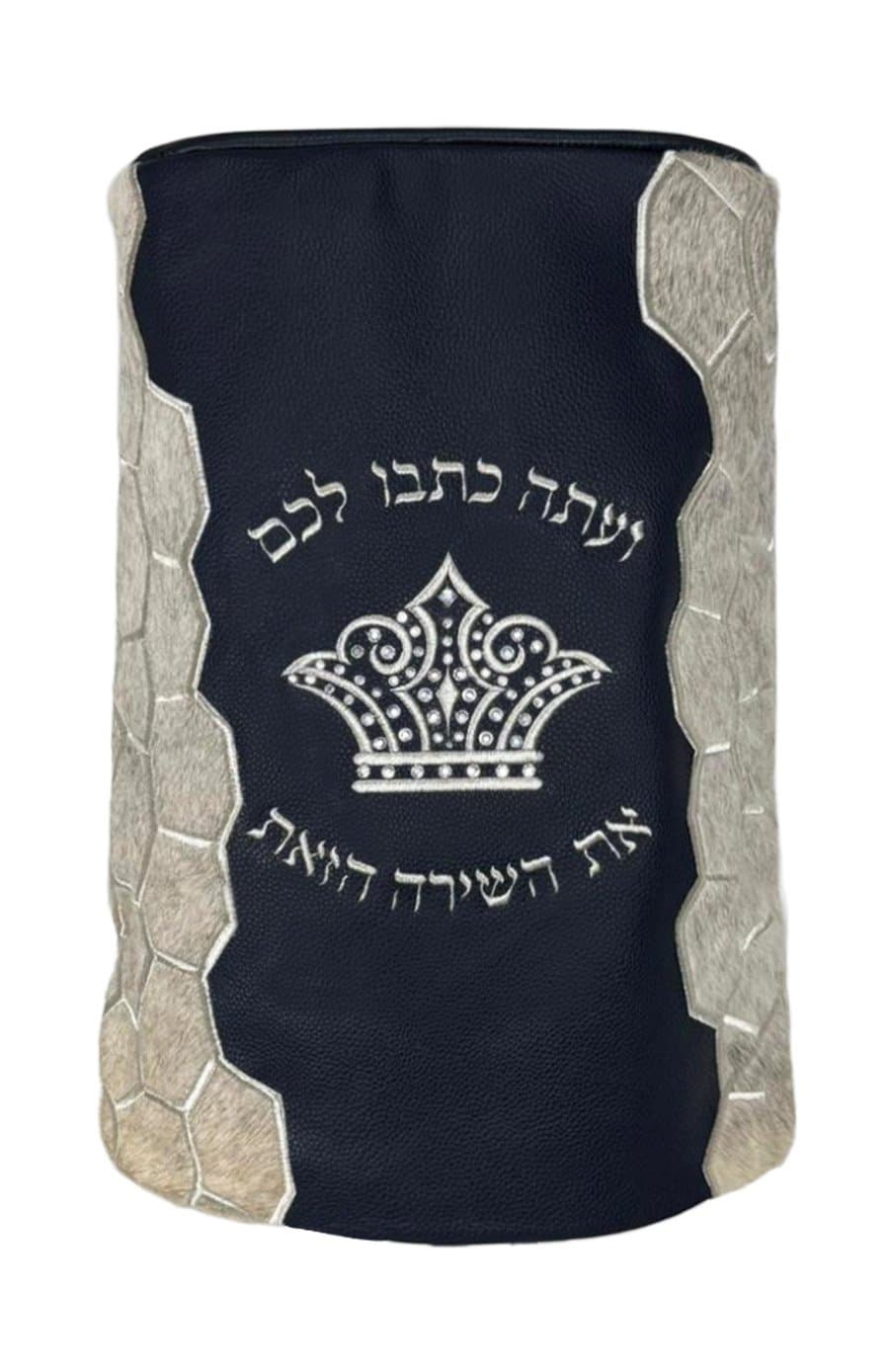 Blue Grained Leather and Gray Hair-on-Hide Torah Mantle TM15, photo 1