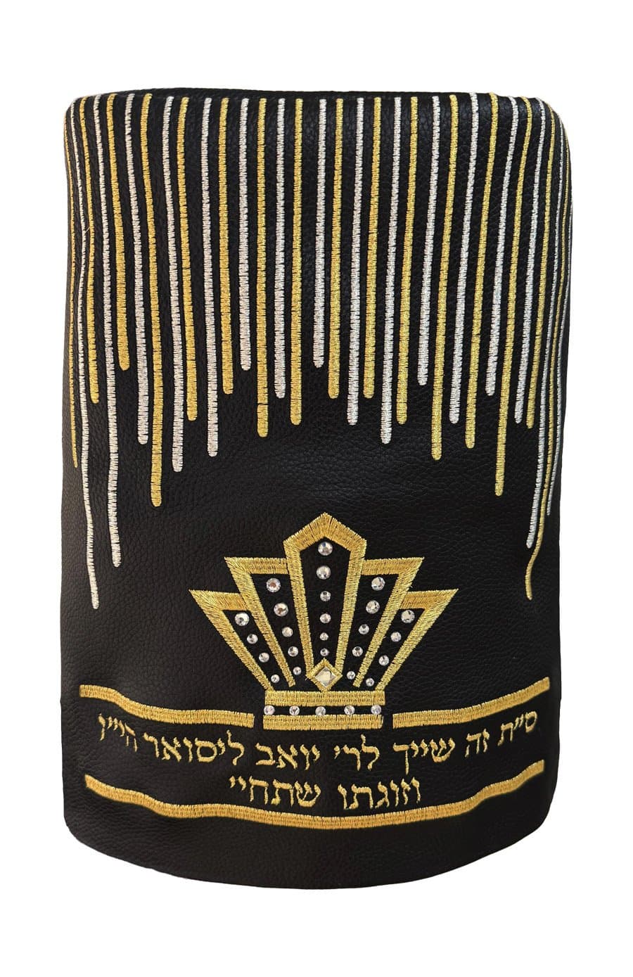 Black Grained Leather Torah Mantle with Gold Embroidery TM17, photo 1