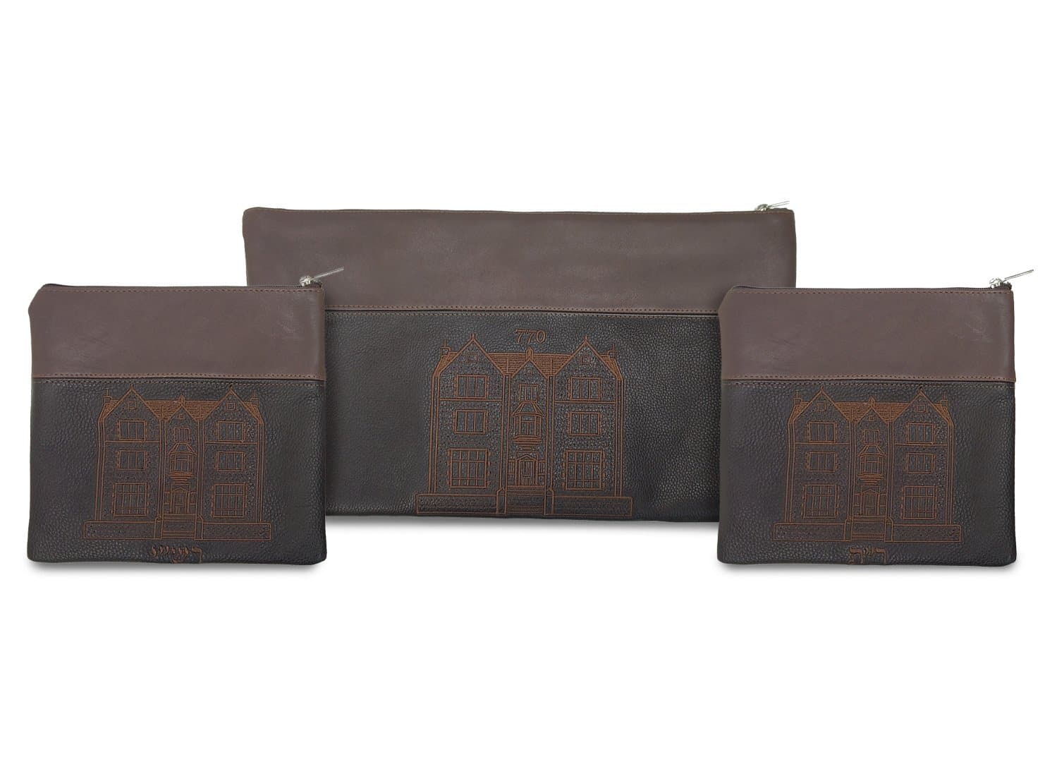 770 Two-Tone Brown Leather Tallit & Tefillin Bag Set D33, photo 1