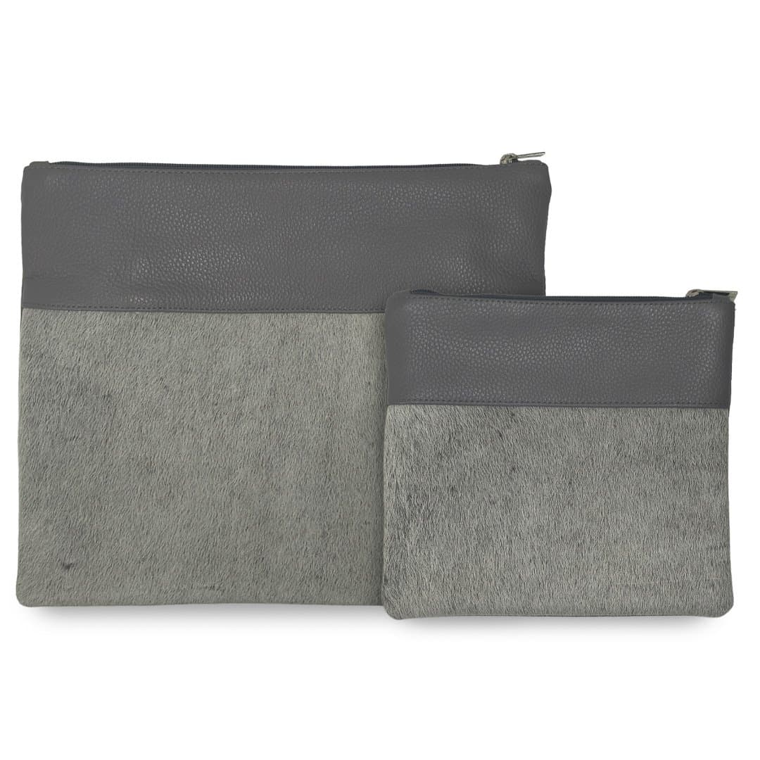 Fur Grey Grain and Fur Leather Tallit & Tefillin Bag Set E91, photo 1