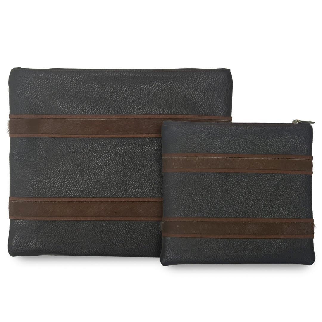Fur Brown Grained Leather Tallit & Tefillin Bag Set E94, photo 1