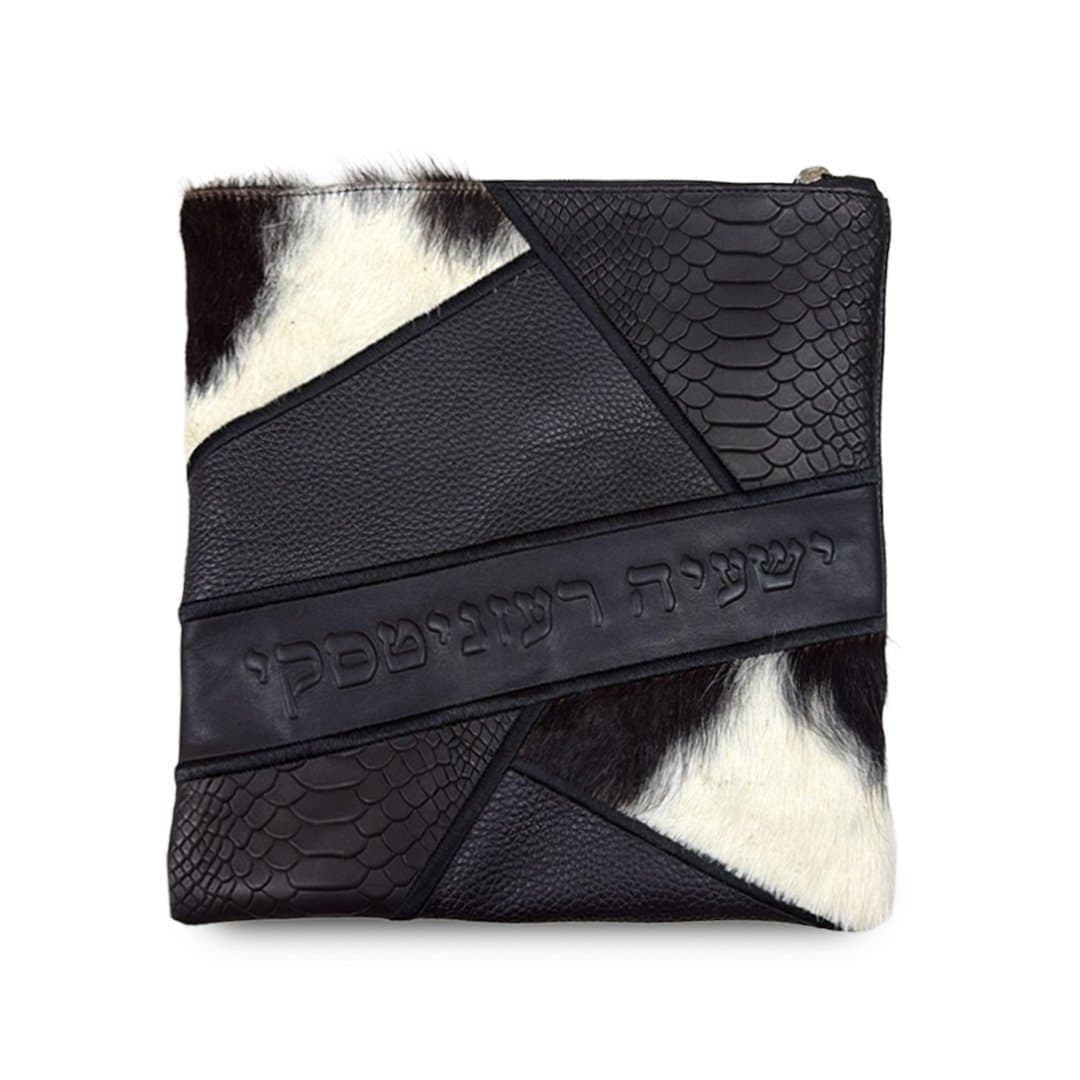 Fur Black Hair-on-Hide Leather Tallit & Tefillin Bag E98, photo 1