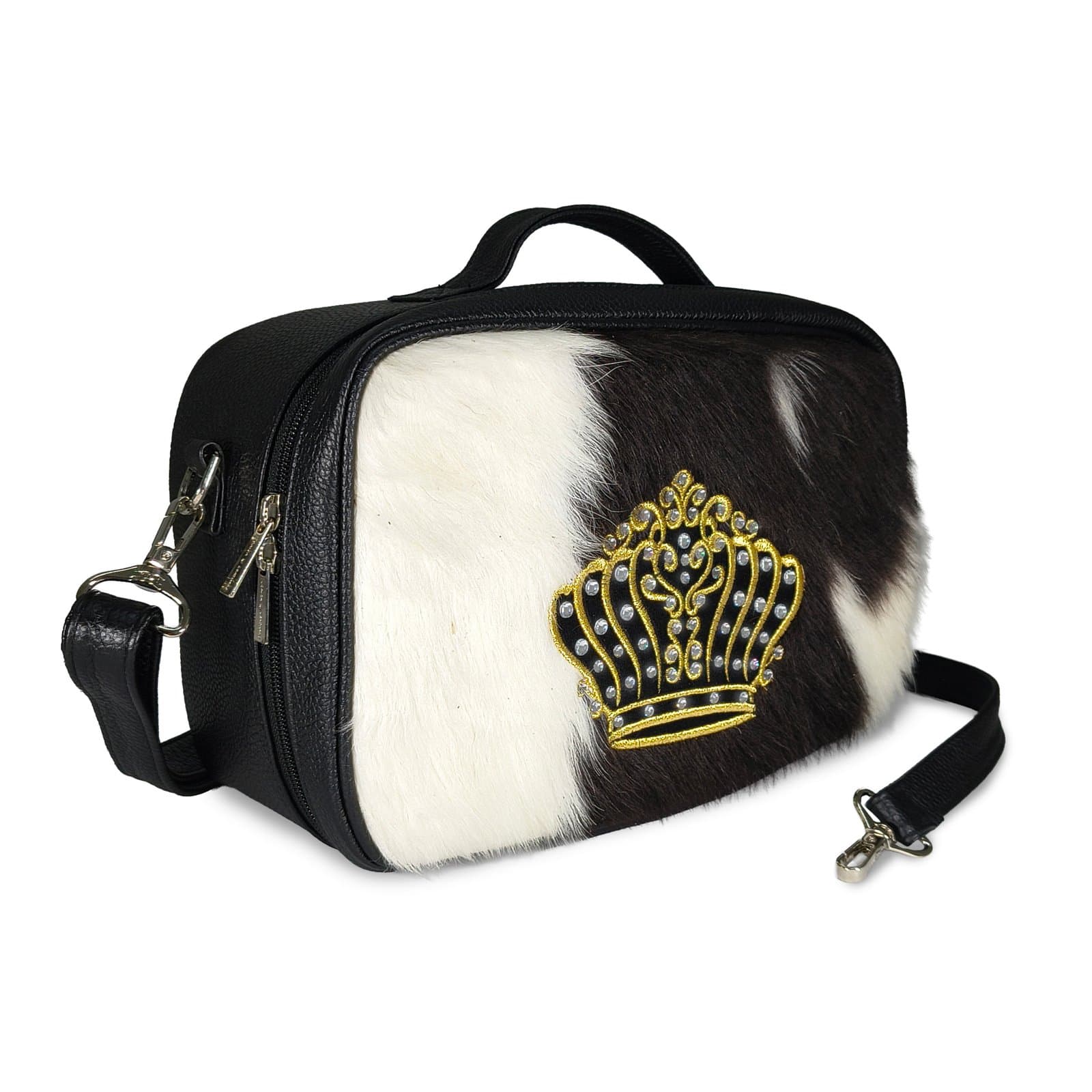 Travel Black White Hair-on-Hide Leather Tallit & Tefillin Bag TR13, photo 1