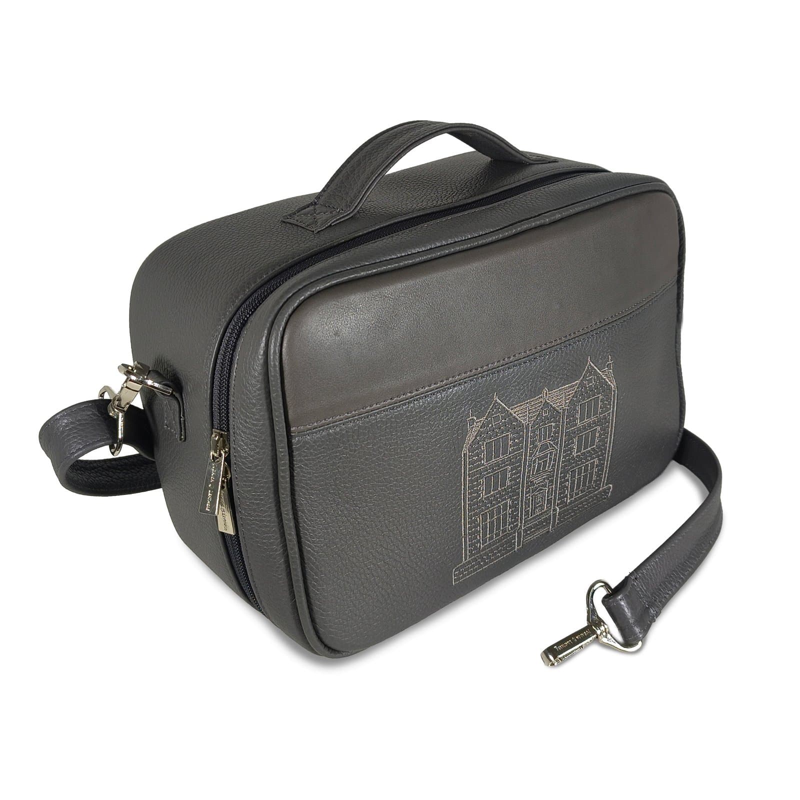 Travel Grey Grained Leather Tallit & Tefillin Bag TR19, photo 1